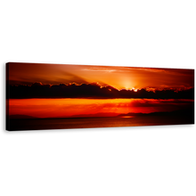 Load image into Gallery viewer, Ocean Sky Canvas Wall Art, Red Sunset Clouds Sea Panoramic Canvas Print, Orange Sun Behind Clouds Wide Canvas
