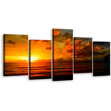 Load image into Gallery viewer, Ocean Sky Canvas Wall Art, Thailand Orange Ocean Multiple Canvas, Cloudy Yellow Sunset Ocean Sea 5 Piece Canvas Print
