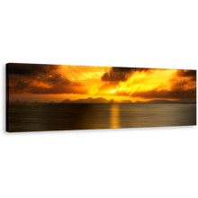 Load image into Gallery viewer, Ocean Sky Canvas Wall Art, Yellow Cloudy Sky Sunset Reflection Panoramic Canvas Print, Grey Sunset Clouds Lake Seascape Wide Canvas
