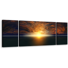 Load image into Gallery viewer, Ocean Sky Canvas Wall Art, Yellow Seascape Sunset 3 Piece Multi Canvas, Cloudy Orange Ocean Sunrise Canvas Print
