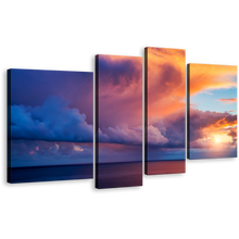 Load image into Gallery viewer, Ocean Sky Wall Art, Italy Mediterranean Blue Sea 4 Piece Canvas Set, Cape Capo Zafferano Yellow Sunset Ocean Canvas Print
