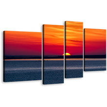 Load image into Gallery viewer, Ocean Sunrise Canvas Print, Turkey Grey Ocean Sea Multiple Canvas, Izmir Orange Yellow Ocean Sky 4 Piece Canvas Wall Art
