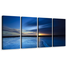 Load image into Gallery viewer, Ocean Sunrise Canvas Wall Art, Blue Ocean Seascape 4 Piece Canvas Set, Yellow Cloudy Sky Sea Canvas Print
