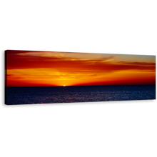 Load image into Gallery viewer, Ocean Sunset Canvas Print, Blue Coast Of The Sea Panoramic Wall Art, Red Orange Cloudy Sky 1 Piece Canvas Art
