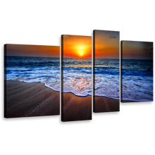 Load image into Gallery viewer, Ocean Sunset Canvas Wall Art, Beautiful Blue Ocean Beach 4 Piece Canvas Print, Orange Seascape Sunset View Canvas Set
