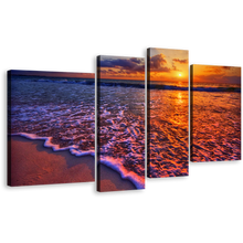 Load image into Gallery viewer, Ocean Sunset Canvas Wall Art, Cloudy Orange Ocean Sky 4 Piece Canvas Print, Blue Ocean Waves Multiple Canvas
