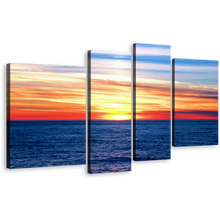 Load image into Gallery viewer, Ocean Sunset Canvas Wall Art, Dramatic Blue Sea Waves Multi Canvas Artwork, Orange Clouds Ocean Seascape 4 Piece Canvas Print
