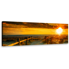 Load image into Gallery viewer, Ocean Sunset Canvas Wall Art, Orange Ocean Beach Dawn 1 Piece Canvas, Yellow Sky Gray Clouds Canvas Print
