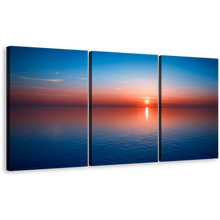 Load image into Gallery viewer, Ocean Sunset Canvas Wall Art, Red Ocean Sky 3 Piece Canvas, Blue Seascape Reflection Ocean Water Canvas Print
