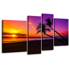 Load image into Gallery viewer, Ocean Sunset Canvas Wall Art, Yellow Sky Ocean Beach Canvas Print, Colorful Tropical Island Ocean Scenery 4 Piece Canvas
