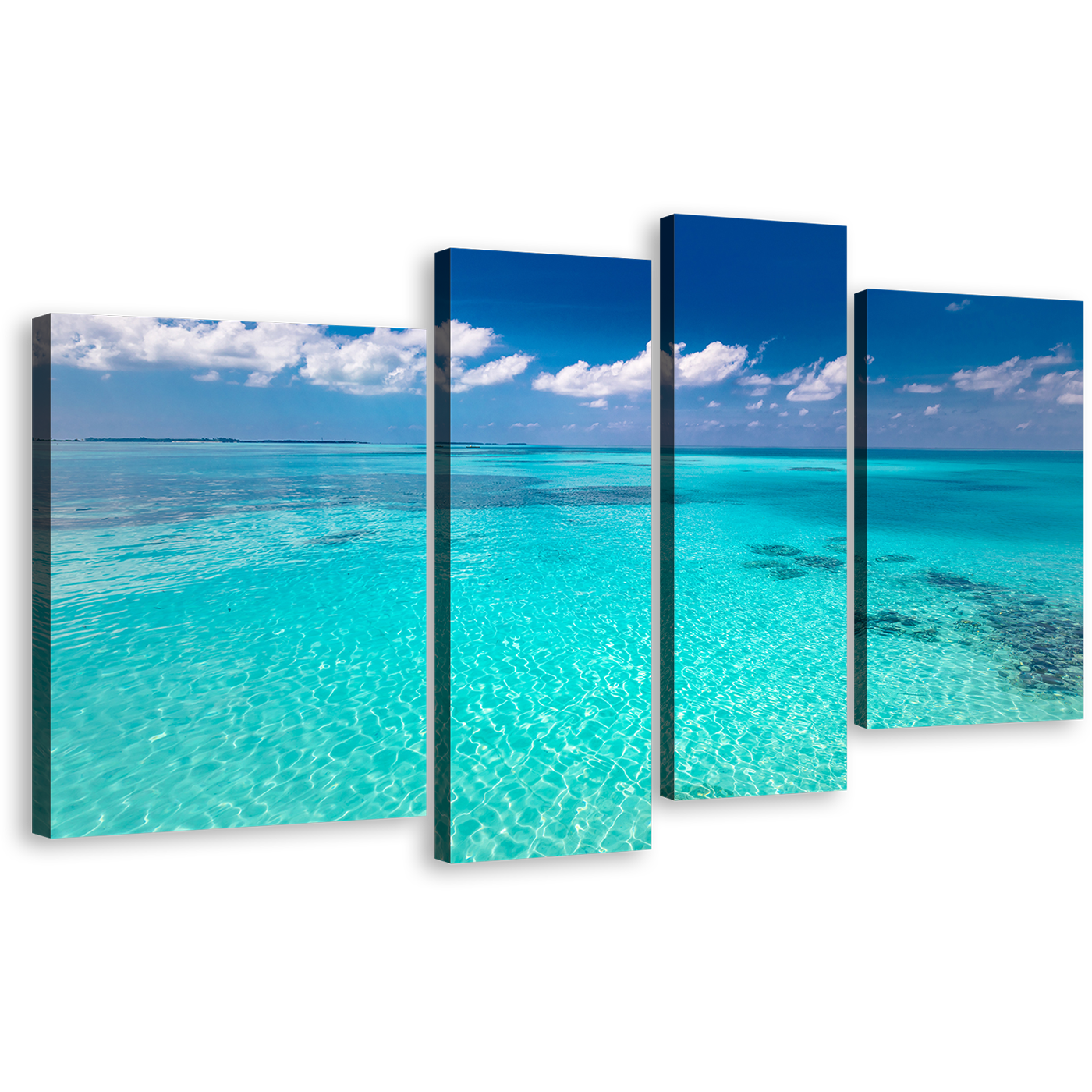 Ocean Water Canvas Print, Beautiful Blue Ocean Sky Multiple Canvas, White Clouds Ocean Seascape 4 Piece Canvas Wall Art