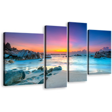 Load image into Gallery viewer, Ocean Water Canvas Wall Art, Blue Ocean Beach 4 Piece Canvas Set, Yellow Sky Ocean Rocks Canvas Print
