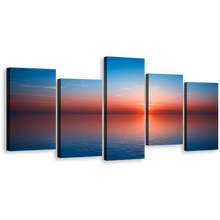 Load image into Gallery viewer, Ocean Water Canvas Wall Art, Red Sunset Ocean Sky Multiple Canvas, Blue Ocean Seascape 5 Piece Canvas Print
