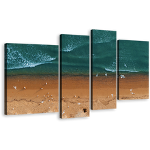 Load image into Gallery viewer, Ocean Waves Canvas Print, Brown Ocean Beach Multiple Canvas, Sea Green Turquoise Waves 4 Piece Canvas Wall Art
