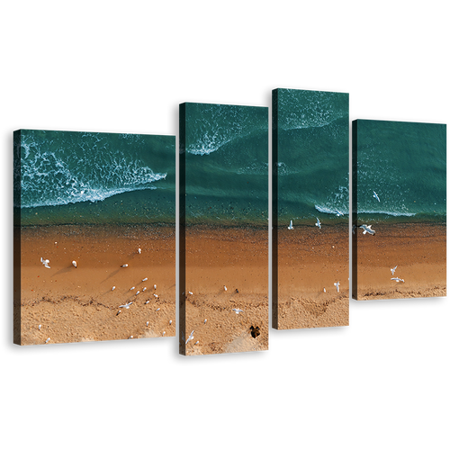 Ocean Waves Canvas Print, Brown Ocean Beach Multiple Canvas, Sea Green Turquoise Waves 4 Piece Canvas Wall Art