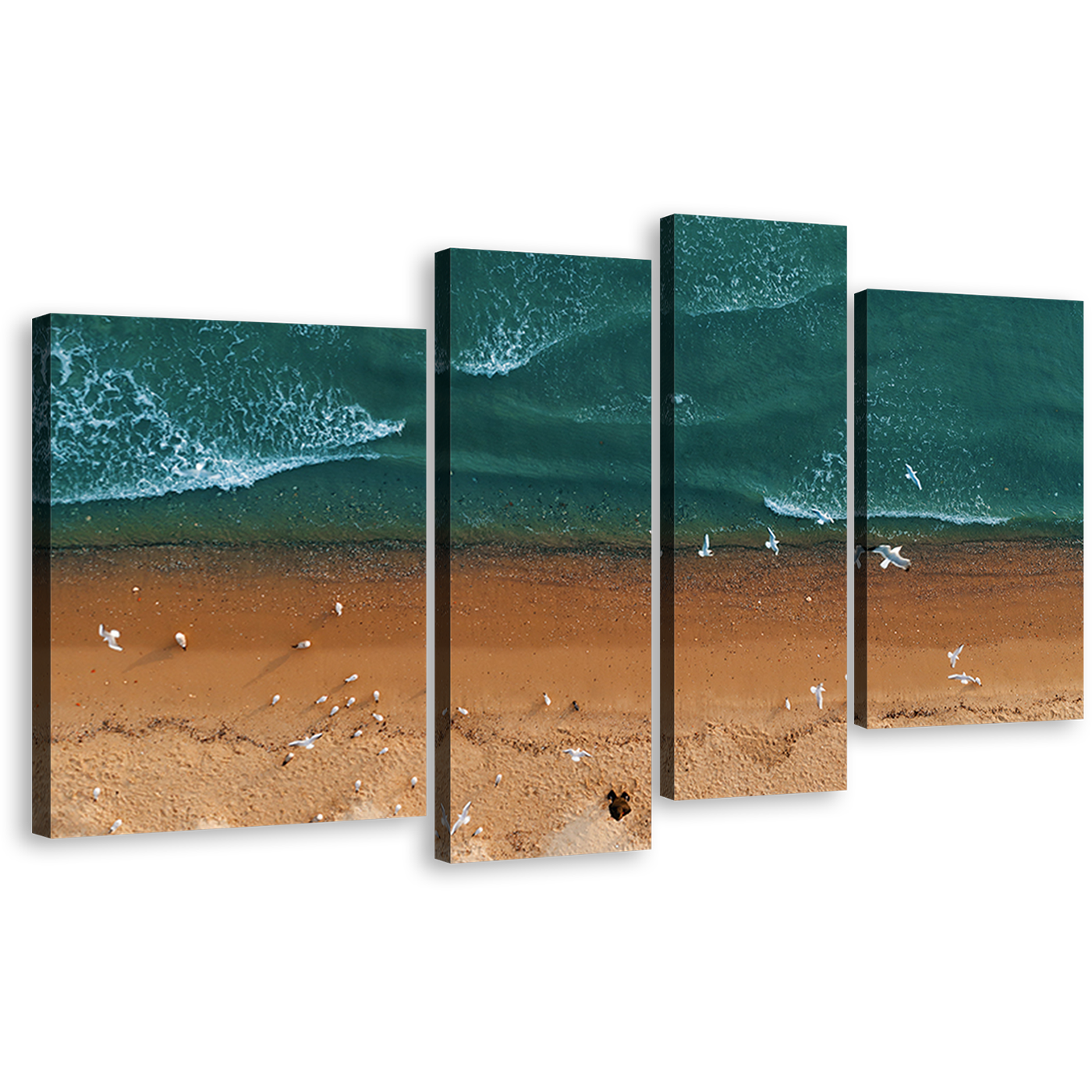 Ocean Waves Canvas Print, Brown Ocean Beach Multiple Canvas, Sea Green Turquoise Waves 4 Piece Canvas Wall Art