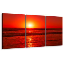 Load image into Gallery viewer, Ocean Waves Canvas Wall Art, Yellow Sunset Pacific Ocean 3 Piece Canvas Set, Red Ocean Canvas Print
