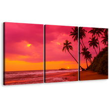 Load image into Gallery viewer, Ocean landscape Canvas Wall Art, Tropical Orange Sunset Ocean 3 Piece Canvas Set, Red Ocean Beach Canvas Print
