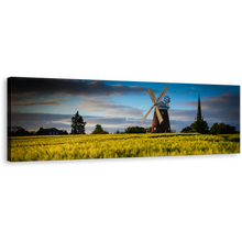 Load image into Gallery viewer, Old Windmill Canvas Print, Cloudy Blue Sky Panoramic Canvas Art, Green Field Windmill Scenery Wall Art
