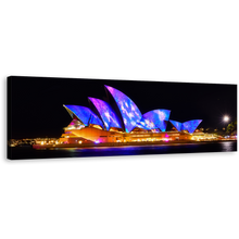 Load image into Gallery viewer, Opera House Canvas Print, Sydney Blue City Skyline Wall Art, Australia Black Illuminated Sky 1 Piece Canvas
