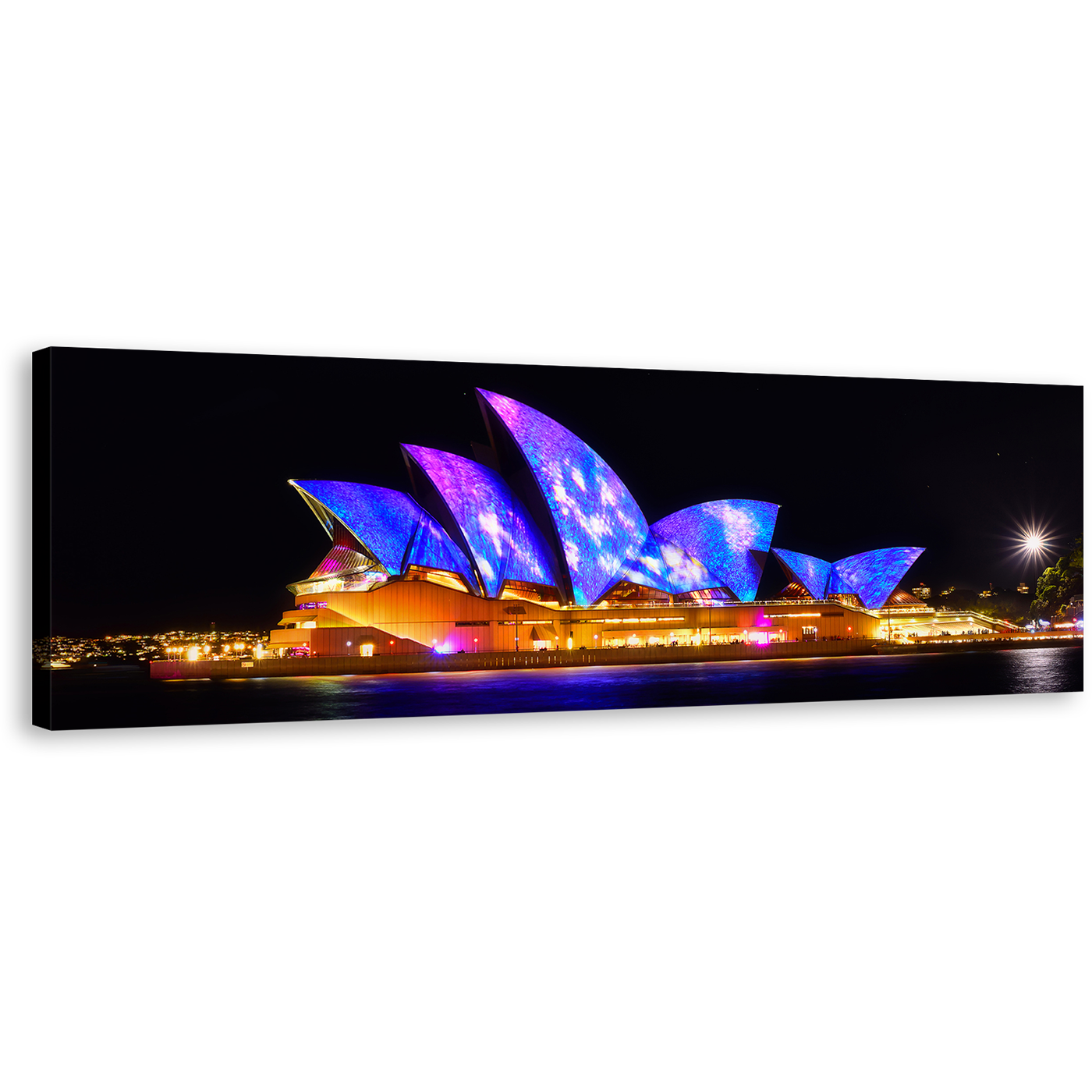 Opera House Canvas Print, Sydney Blue City Skyline Wall Art, Australia Black Illuminated Sky 1 Piece Canvas