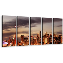 Load image into Gallery viewer, Orange City Canvas Wall Art, Beautiful Ontario Grey Sunset 5 Piece Canvas, Canada Toronto Skyline Canvas Print
