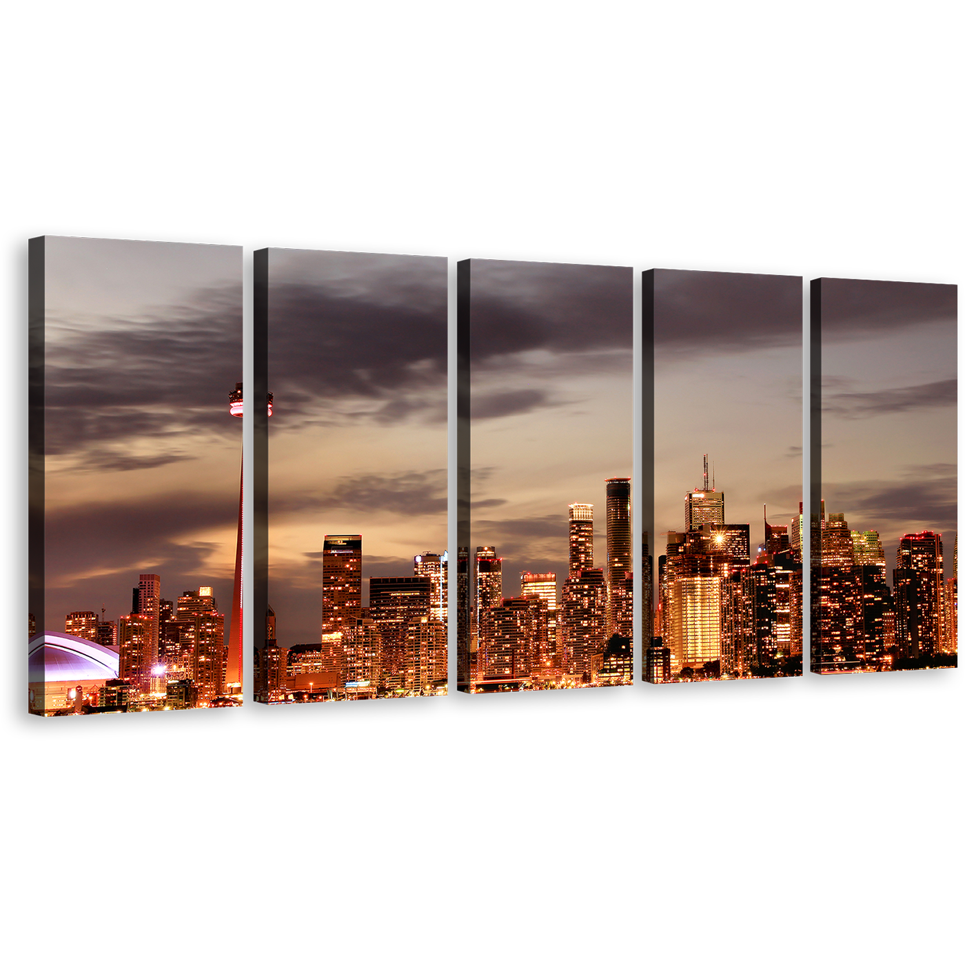 Orange City Canvas Wall Art, Beautiful Ontario Grey Sunset 5 Piece Canvas, Canada Toronto Skyline Canvas Print