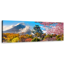 Load image into Gallery viewer, Osaka Castle Canvas Print, Fuji Mountain Background 1 Piece Canvas Wall Art, Japan Colorful Landscape Scenery Canvas Artwork
