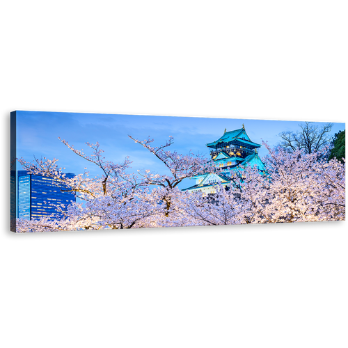 Osaka Castle Canvas Wall Art, Beautiful Purple Autumn Trees Canvas Print, Japan Blue Sky Castle 1 Piece Canvas Artwork