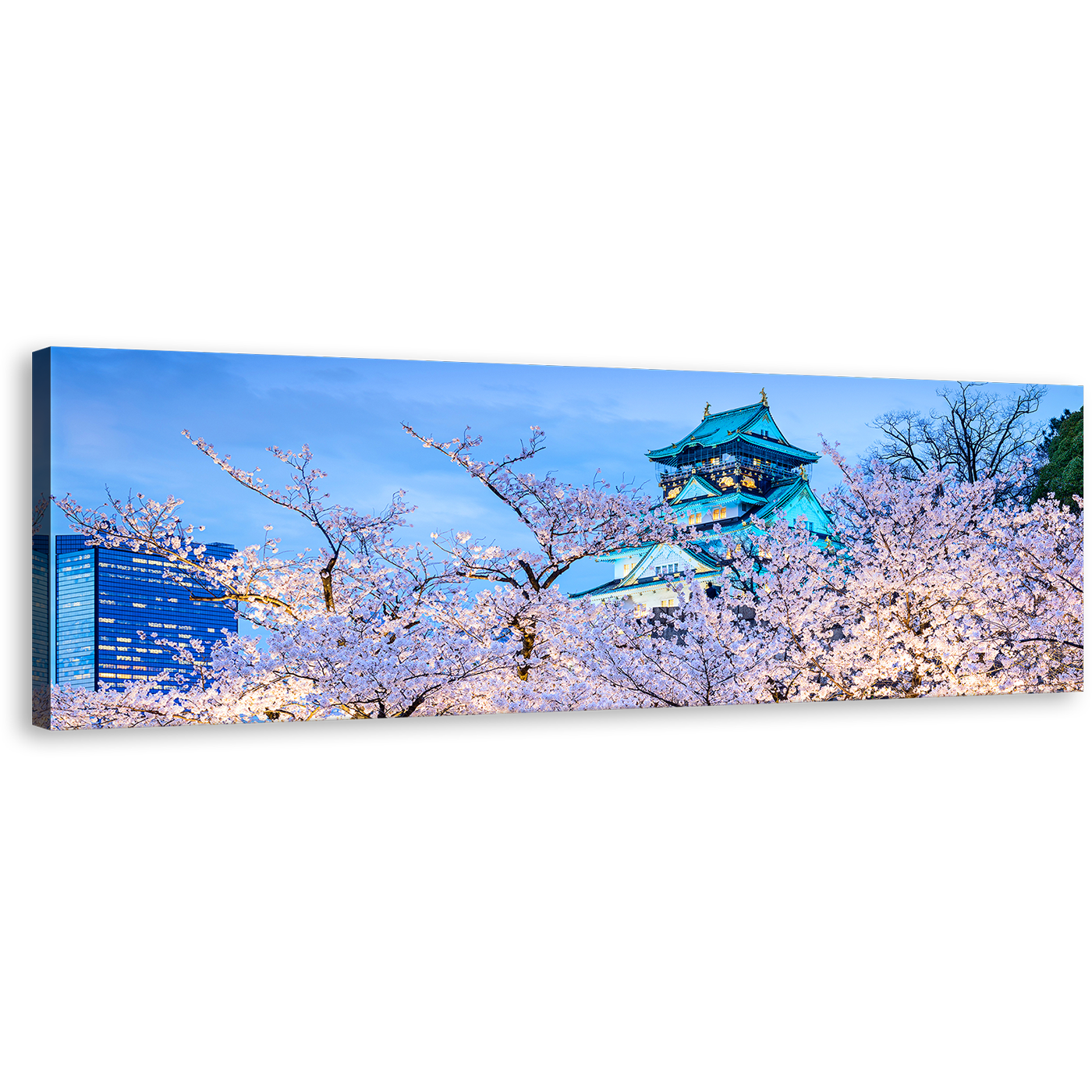 Osaka Castle Canvas Wall Art, Beautiful Purple Autumn Trees Canvas Print, Japan Blue Sky Castle 1 Piece Canvas Artwork