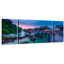 Load image into Gallery viewer, Pangkor Island Canvas Wall Art, Beautiful Colorful Ocean Scenery 3 Piece Canvas Print, Malaysia Ocean Beach Triptych Multi Canvas Artwork
