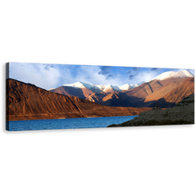 Load image into Gallery viewer, Pangong Lake Canvas Print, Brown Tibet Ocean Mountains Panoramic Canvas Art, Blue Sky Pangong Tso Canvas Wall Art
