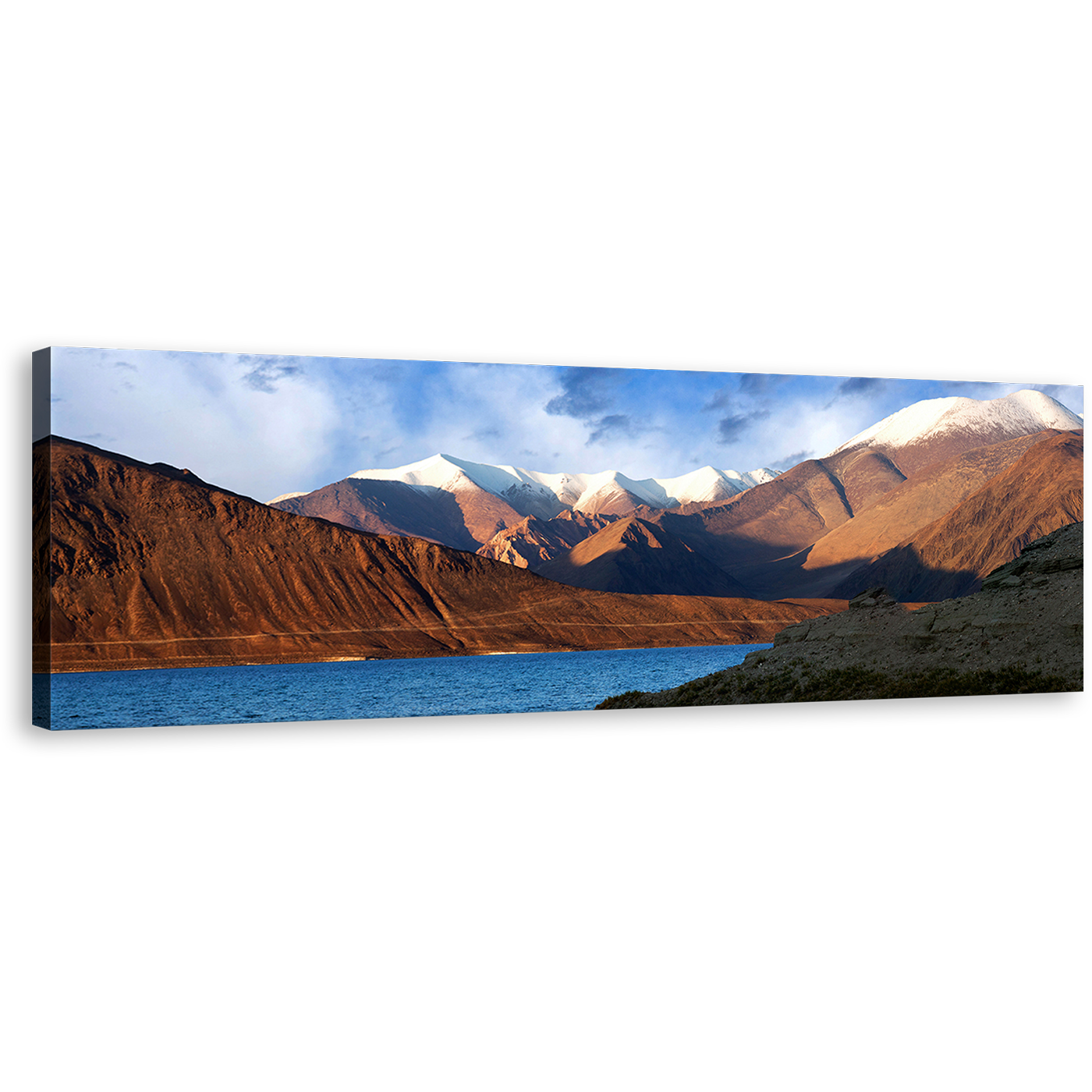 Pangong Lake Canvas Print, Brown Tibet Ocean Mountains Panoramic Canvas Art, Blue Sky Pangong Tso Canvas Wall Art