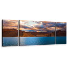 Load image into Gallery viewer, Pangong Lake Canvas Print, Jammu Brown Ocean Mountains Scenery Canvas Set, Leh Ladakh Mountain Water Sky Multi Canvas, Cloudy Blue Pangong Tso 3 Piece Canvas Wall Art
