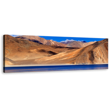 Load image into Gallery viewer, Pangong Tso Wall Art, Brown Ladakh Ocean Mountains 1 Piece Canvas Art, India Blue Tibet Mountain Lake Landscape Canvas Print
