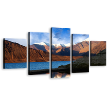 Load image into Gallery viewer, Pangong Tso Wall Art, Brown Tibet Ocean Mountains 5 Piece Canvas Set, Beautiful Blue Sky Lake Canvas Print
