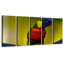 Load image into Gallery viewer, Parrot Sitting Canvas Wall Art, Parrot Looking Multiple Canvas, Colorful Rainbow Lorikeet Bird 5 Piece Canvas Print
