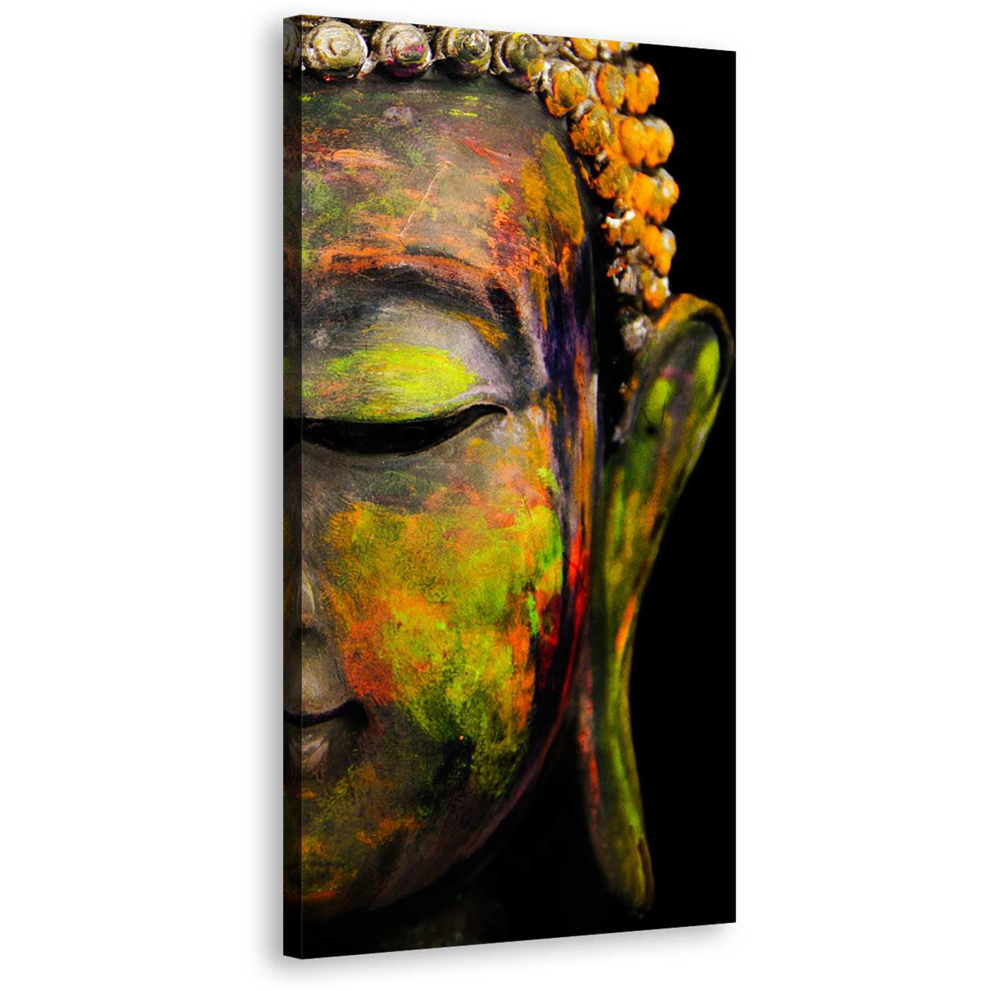 Peaceful Buddha Canvas Wall Art, Colorful Buddha Face 1 Piece Canvas Print, Buddha Meditation Close Up Vertical Canvas Artwork