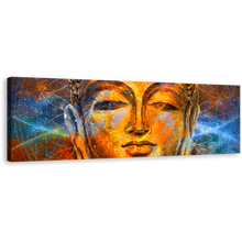 Load image into Gallery viewer, Peaceful Buddha Canvas Wall Art, Gold Buddha Meditation 1 Piece Canvas Artwork, Yellow Buddha Face Canvas Print
