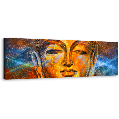 Peaceful Buddha Canvas Wall Art, Gold Buddha Meditation 1 Piece Canvas Artwork, Yellow Buddha Face Canvas Print