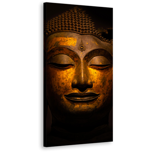 Peaceful Buddha Canvas Wall Art, Gold Buddha Statue Close Up 1 Piece Canvas, Yellow Buddha Canvas Print