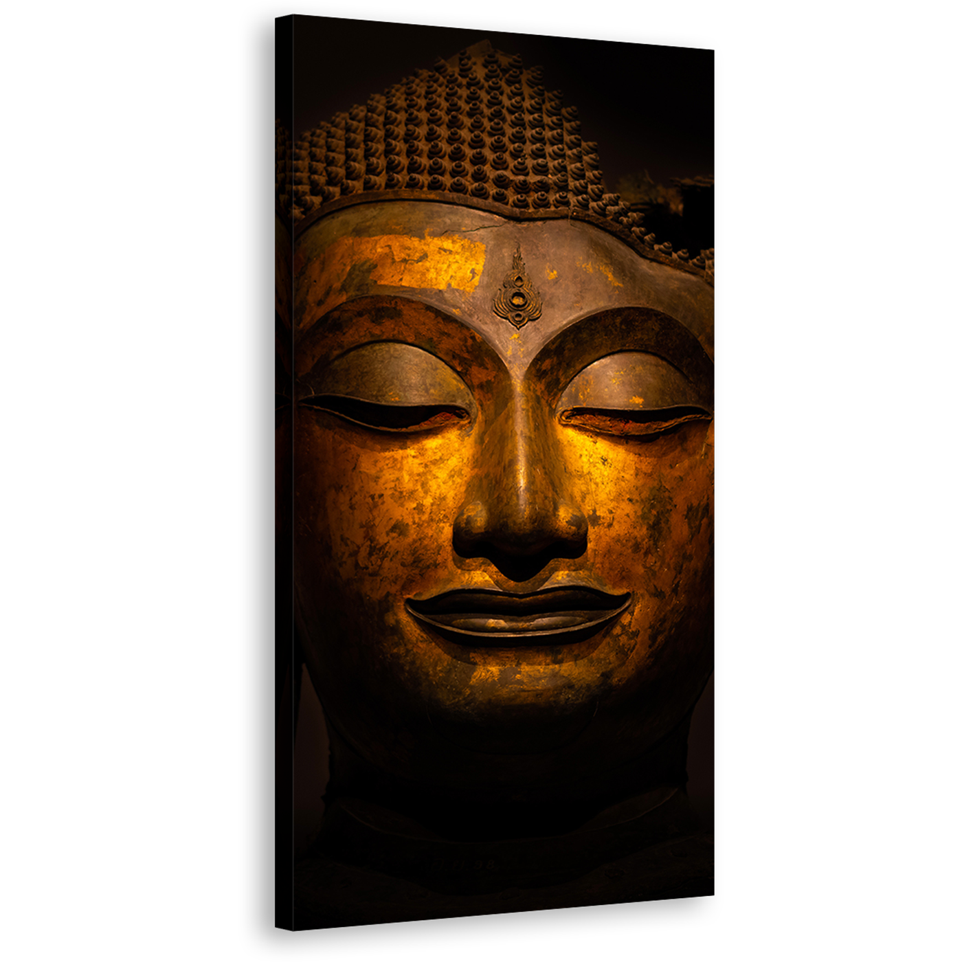 Peaceful Buddha Canvas Wall Art, Gold Buddha Statue Close Up 1 Piece Canvas, Yellow Buddha Canvas Print