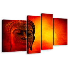 Load image into Gallery viewer, Peaceful Buddha Canvas Wall Art, Red Yellow Sky Buddha Canvas Print, Buddha Face 4 Piece Multiple Canvas
