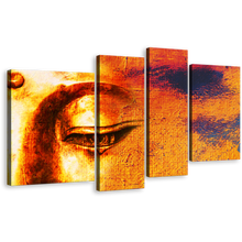 Load image into Gallery viewer, Peaceful Buddha Canvas Wall Art, Yellow Buddha Abstract 4 Piece Canvas Set, Golden Buddha Mind Soul Canvas Print
