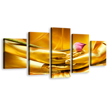 Load image into Gallery viewer, Peaceful Buddha Canvas Wall Art, Yellow Golden Lord Buddha Hands Close Up &amp; Lotus 5 Piece Canvas Wall Art
