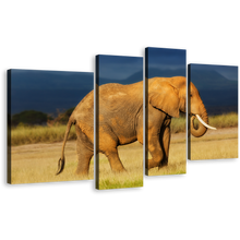 Load image into Gallery viewer, Peaceful Elephant Canvas Wall Art, Grey Orange Elephant Profile Canvas Print, Elephant Scenery 4 Piece Canvas
