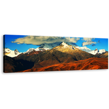 Load image into Gallery viewer, Peru Landscape Wall Art, Brown Cordillera Blanca Mountain Panoramic Canvas Print, South America Blue Cloudy Sky Wide Canvas Art
