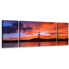 Load image into Gallery viewer, Phang Nga Wall Art, Khao Lak Orange Sunset 3 Piece Canvas Set, Red Lake Lighthouse Light Beacon Canvas Print
