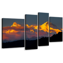 Load image into Gallery viewer, Phewa Lake Canvas Print, Orange Sunlight White Snow Canvas Set, Pokhara Fishtail Machhapuchhre Landscape 4 Piece Wall Art
