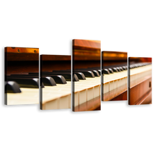 Load image into Gallery viewer, Piano Abstract Canvas Wall Art, Orange Acoustic Piano Multiple Canvas, Black White Piano Close Up 5 Piece Canvas Print
